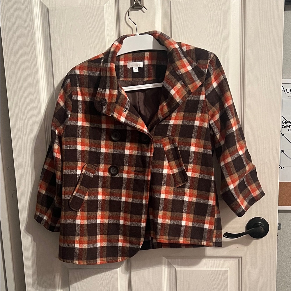 Charming Charlie Kids Plaid Pea Coat - Brown and Orange